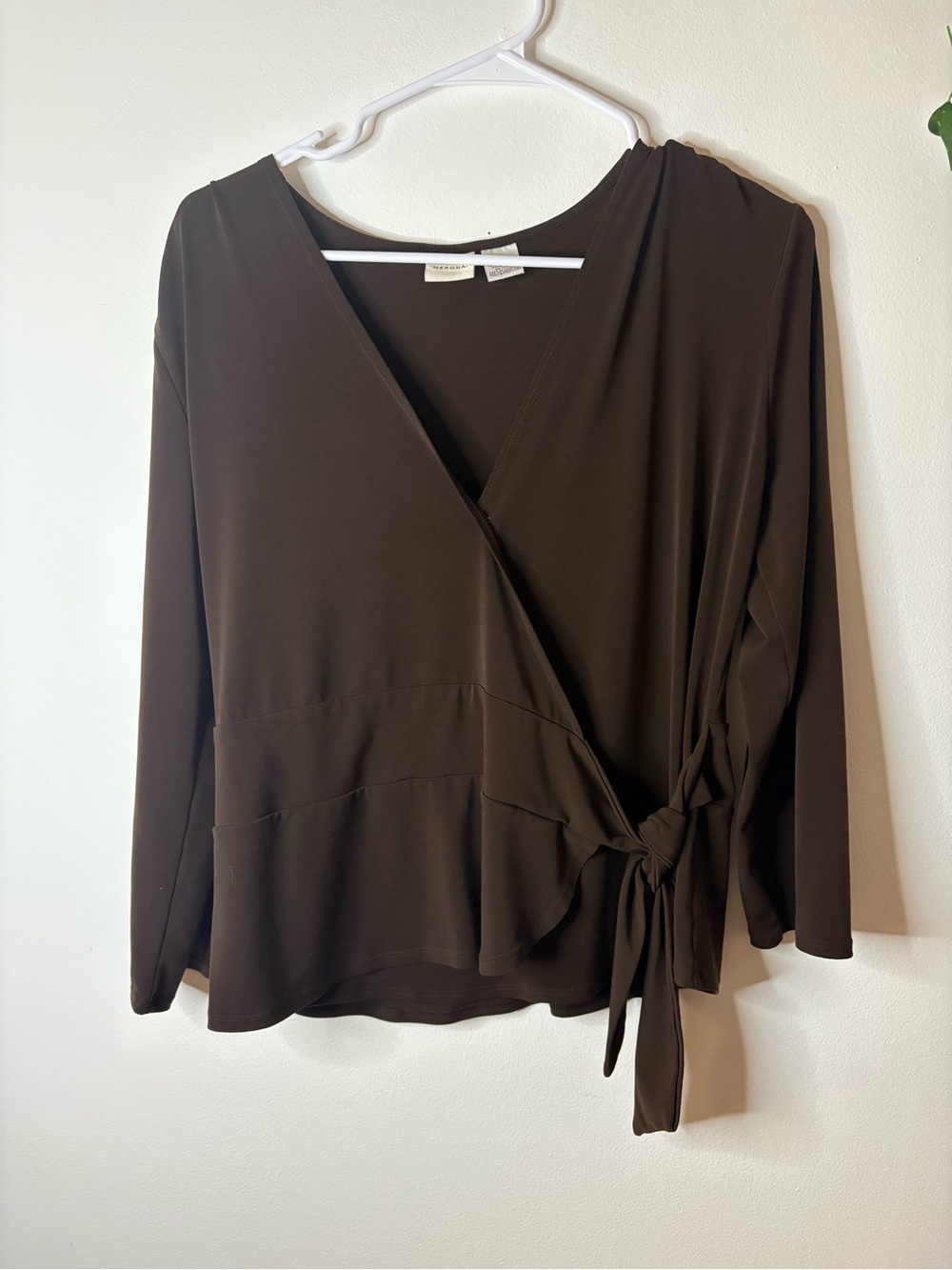 Merona Dark Brown Wrap Tie-Waist Long-Sleeve Blouse
